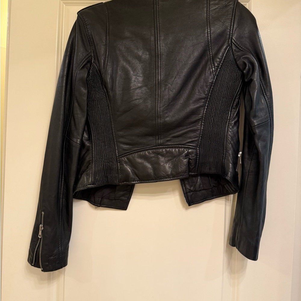 Zara Black Leather Biker Jacket with Silver Accents NWT - Picture 2 of 5
